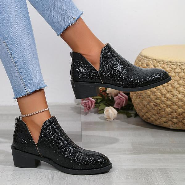 Women's Fashion Stone Pattern Chunky Heel Ankle Boots 62663735S