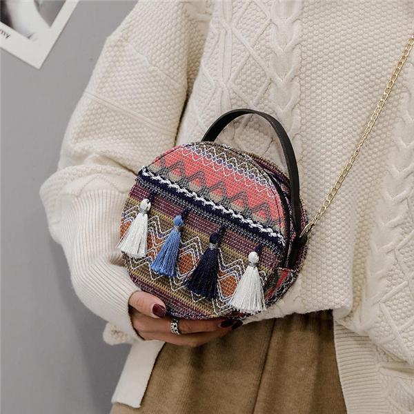 Bohemian Tassel Round Bag