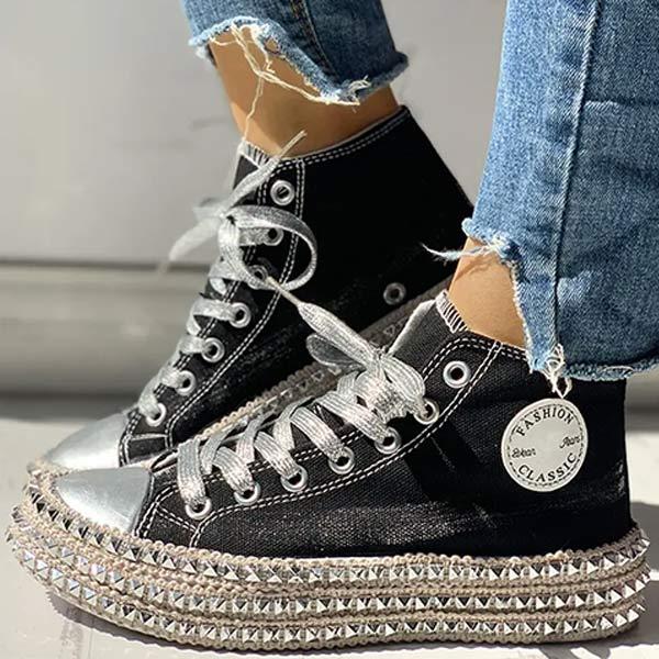 Women'S High Top Fashion Stud Leopard Print Espadrilles 36901966C