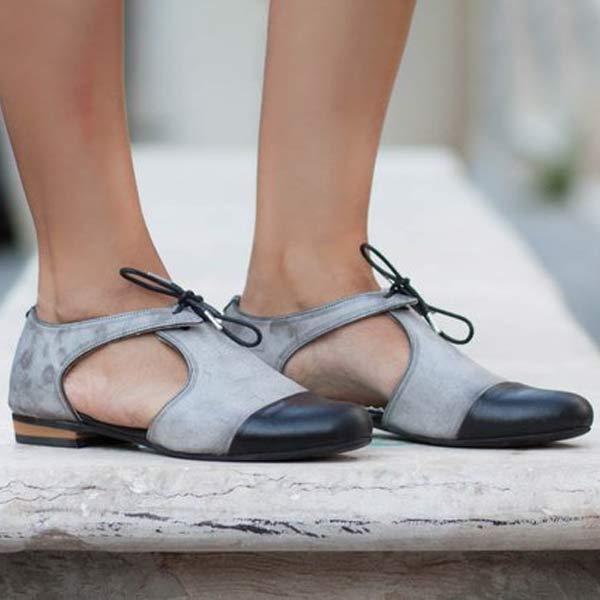 Women's Comfortable Low Heel Side Cutout Lace-up Casual Sandals 48356552C