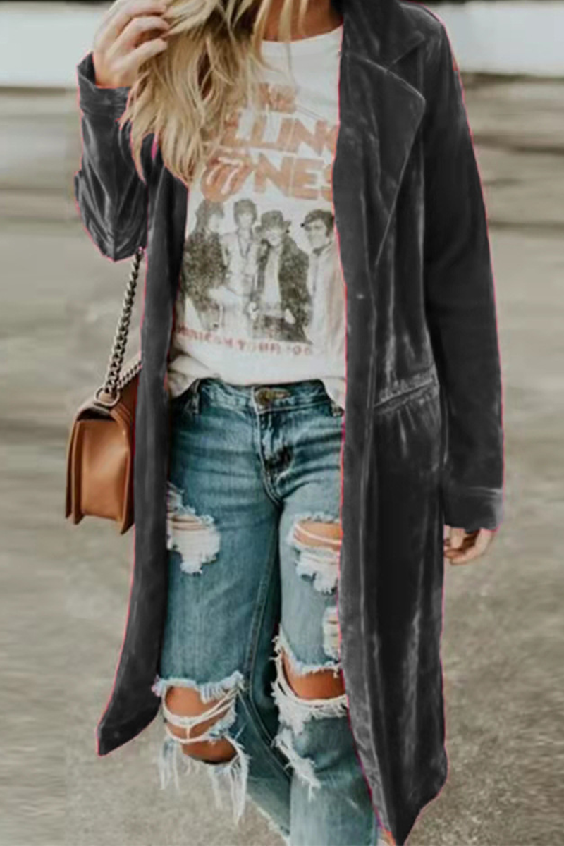 Fashion Casual Solid Patchwork Buttons Turn-back Collar Outerwear