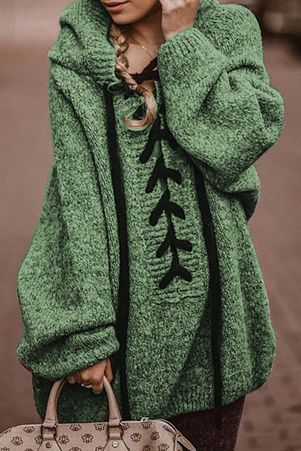 Casual Patchwork Patchwork Cross Straps Hooded Collar Tops