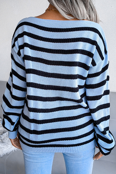 Casual Striped Split Joint Contrast Off the Shoulder Tops
