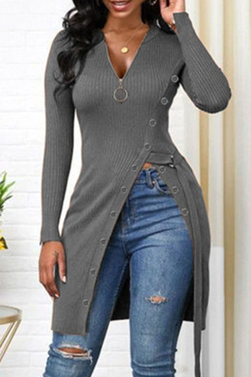 Fashion Casual Solid Patchwork V Neck Tops