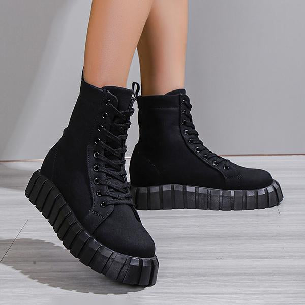 Women's Fashion Leopard Platform Lace-up Booties 99424932S