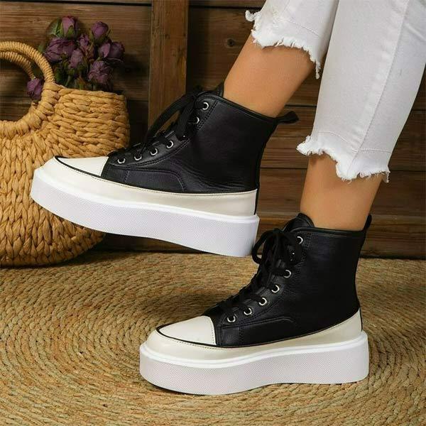 Women's High Top Round Toe Platform Lace-Up Sneakers 45169149C