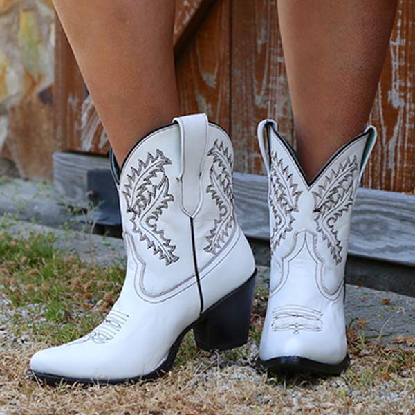 Women'S Embroidered Pointed Toe Chunky Heel Booties 30004646C