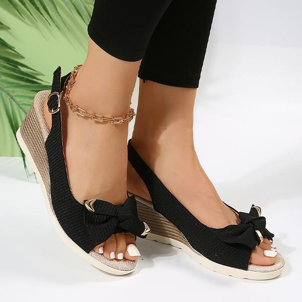 Women's Elegant Bow Flat Wedge Roman Sandals 15673684C