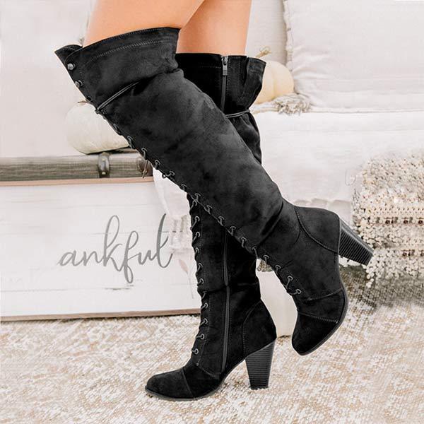 Women's Over-the-Knee Boots with Crossed Tie Detail and Suede Finish 06193569C
