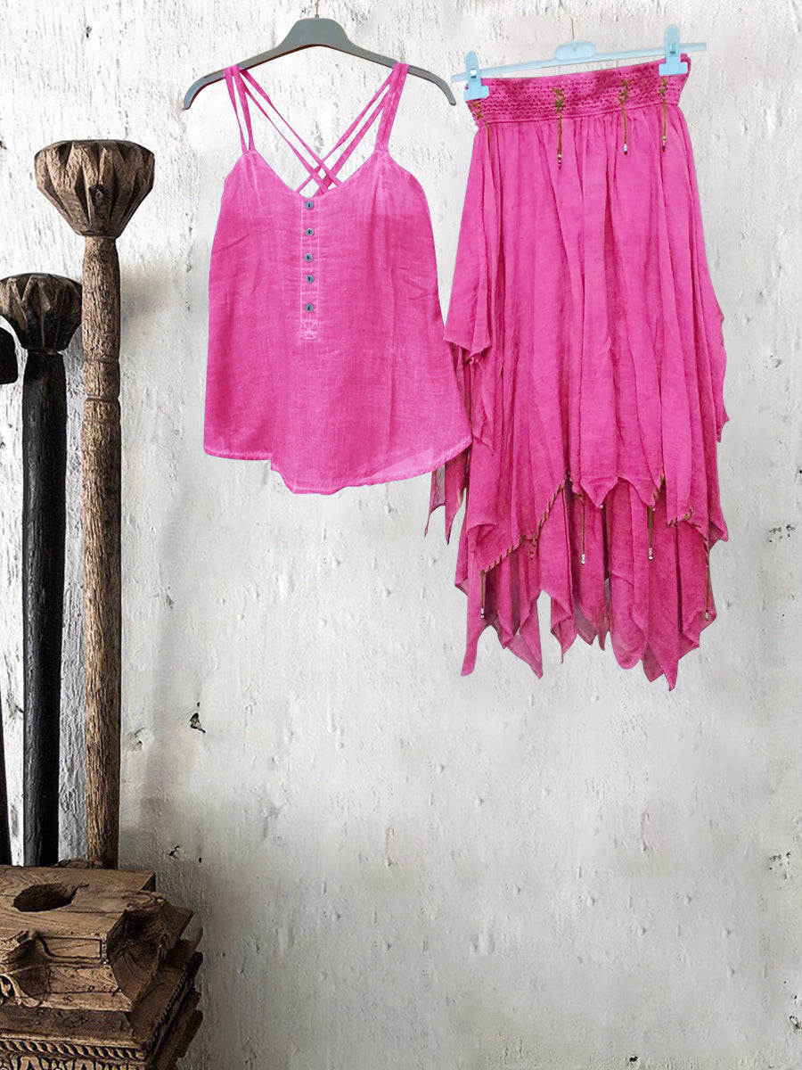 Fashion Solid Color Sleeveless Soft Two Piece Suit