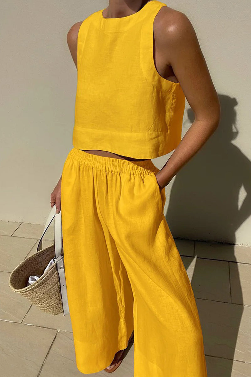 Casual Simplicity Solid Solid Color O Neck Sleeveless Two Pieces(5 Colors)