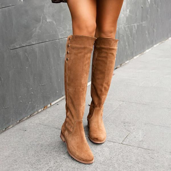 Women's Comfort Low Heel Round Toe Suede Tall Boots 16686893C