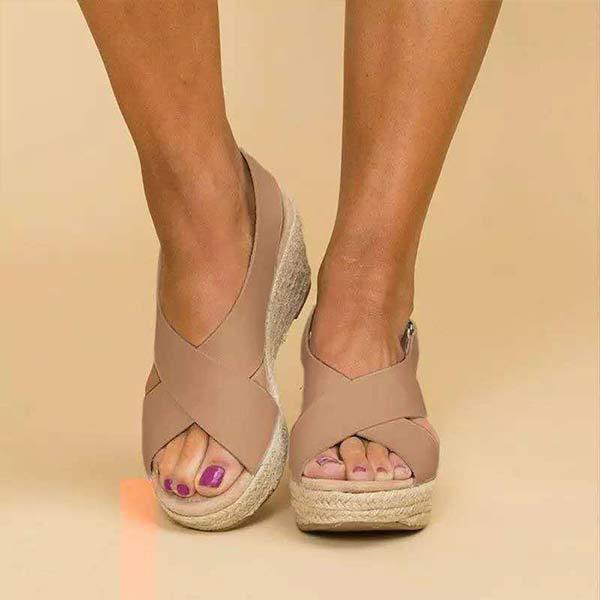 Women'S Hemp Woven Platform Wedge Sandals 73059625C