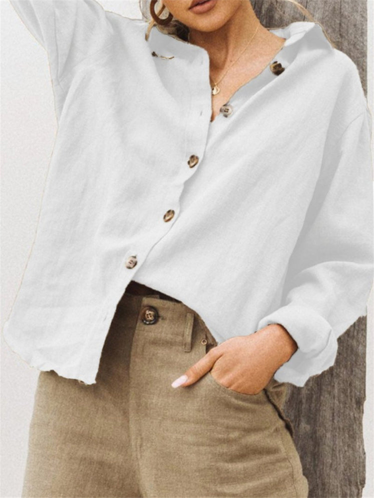 Women's Loose Long-Sleeved Solid Color Linen Top