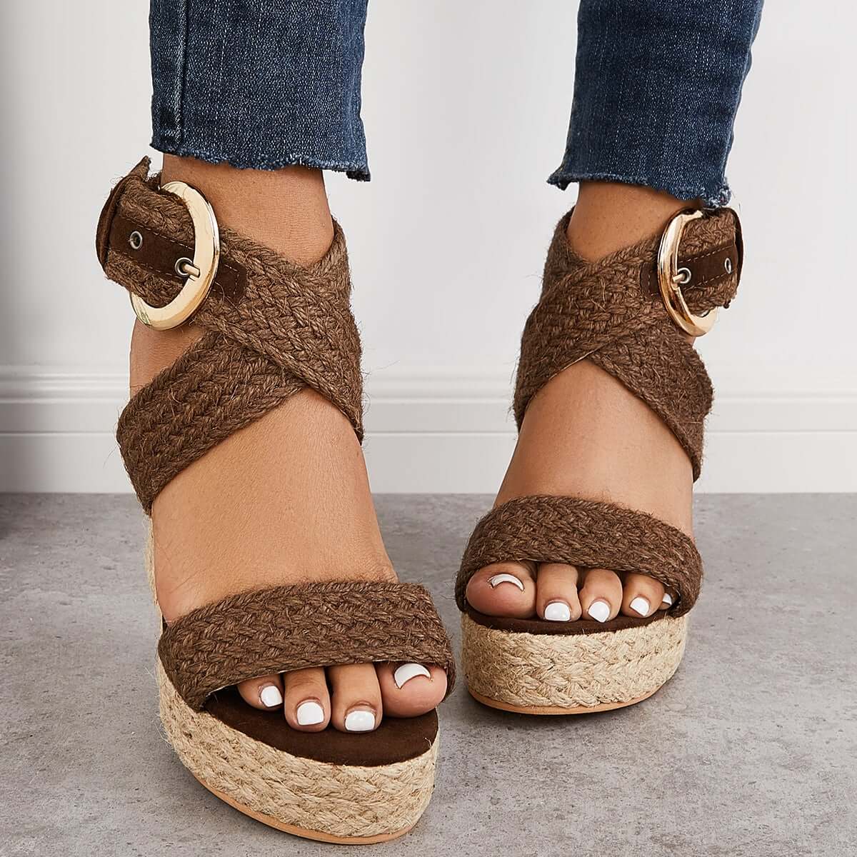 Criss Cross Ankle Strap Espadrille Wedges Platform Sandals