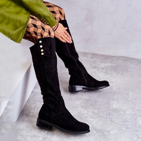 Women's Comfort Low Heel Round Toe Suede Tall Boots 16686893C
