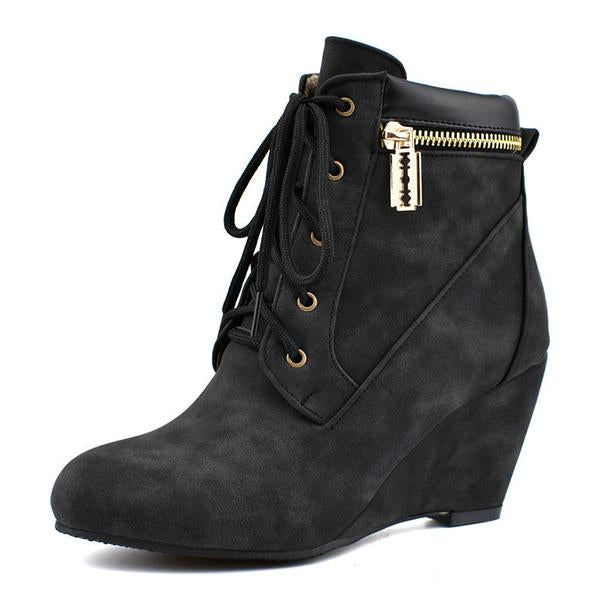 Women's Casual Suede Wedge Lace-Up Ankle Boots 41842459S