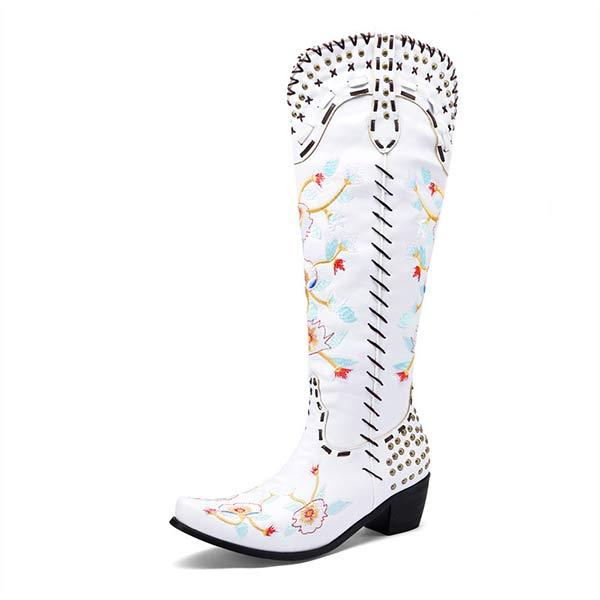Women's Embroidered High-Calf Mid-Heel Cowboy Boots 17883004C