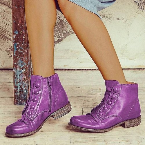 Side Zip Button Biker Boots