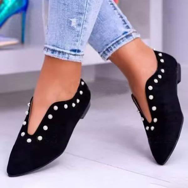 Women's Elegant Pearl Pointed Toe Low Heels 86084770C