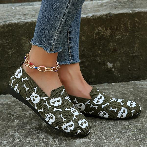 Women's Halloween Embroidered Skull Low-Top Flats 29968728S