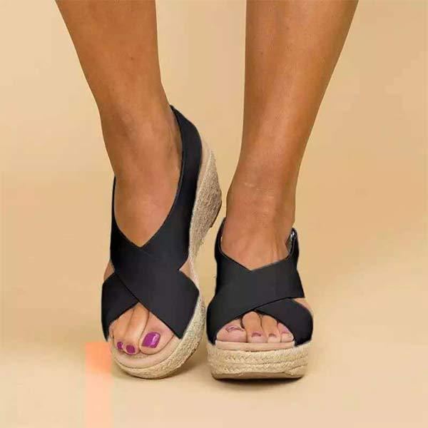 Women'S Hemp Woven Platform Wedge Sandals 73059625C