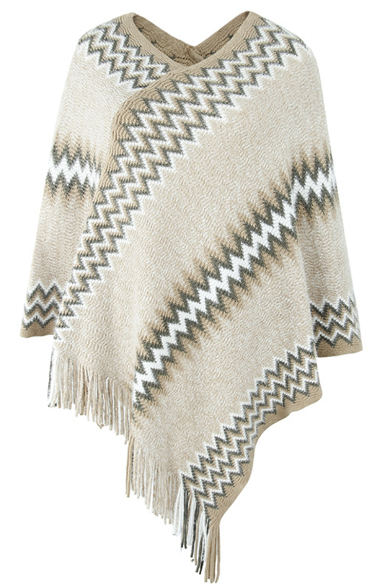 Casual Print Tassel O Neck Outerwear