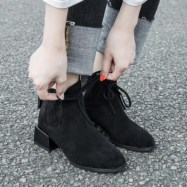Women's Fashion Lace-Up Bow Chunky Heel Booties 16335821S