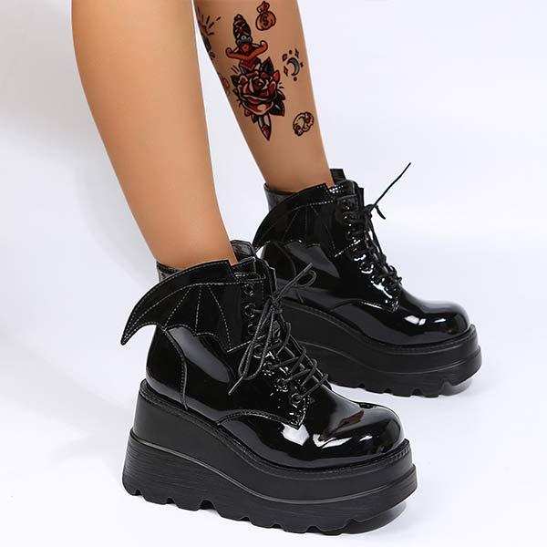 Women's Platform Dark Gothic Wing Wedge Booties 95545489C