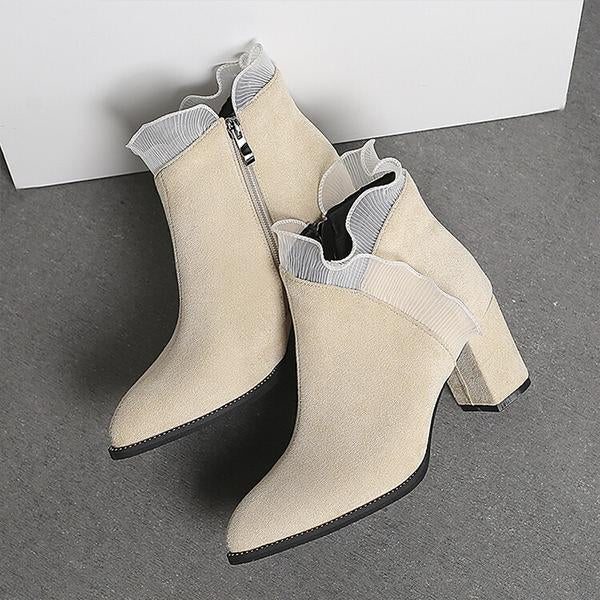Women's Elegant Lace Trim Chunky Heel Ankle Boots 41832404S