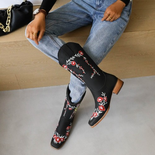 Vintage Embroidery Flower Western CowboyBoots