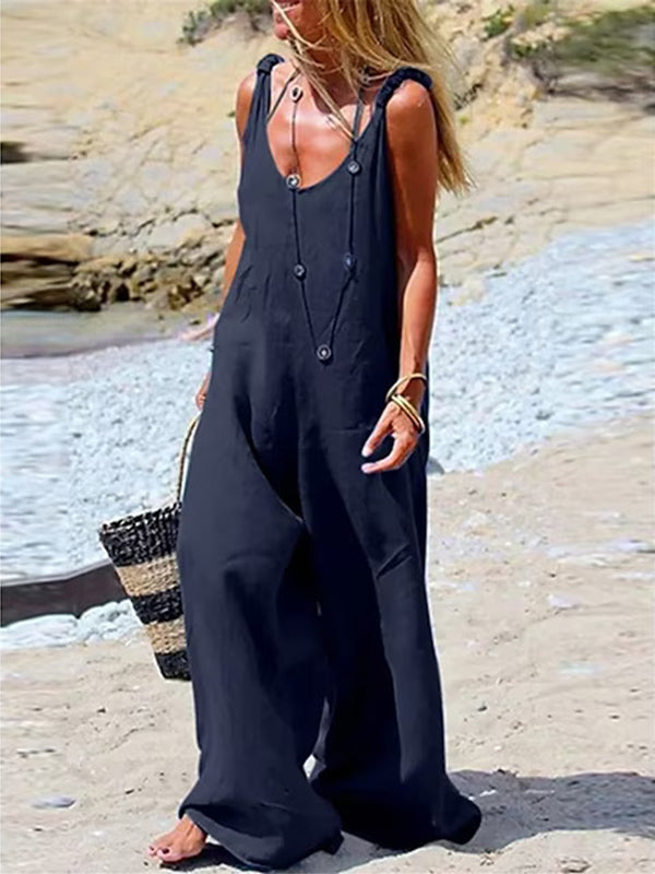 Women's Pockets V-neck Sleeveless Jumpsuit