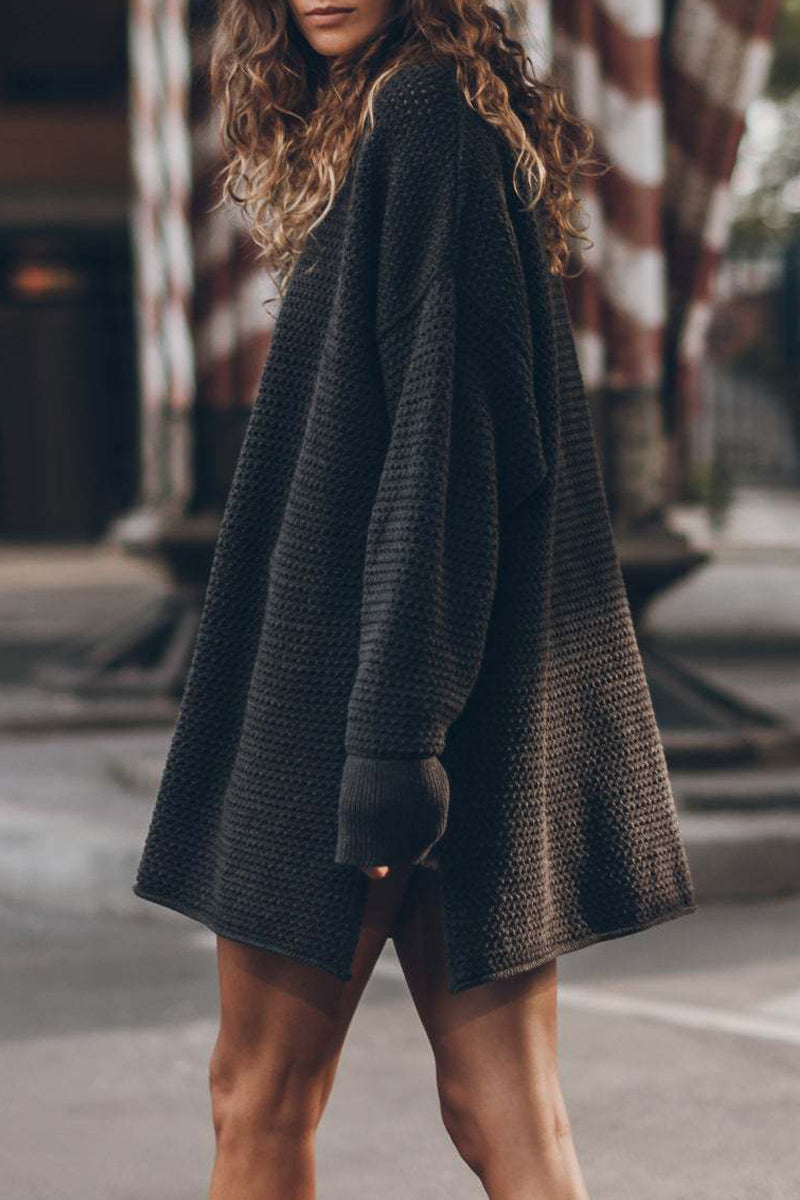Street Solid Color O Neck Sweaters