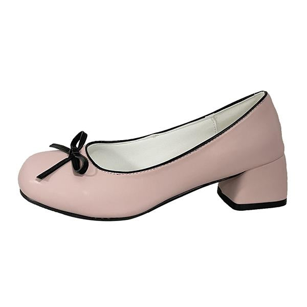 Women's Elegant Bow Barbie Pink Thick Heel Mary Jane 98235633S