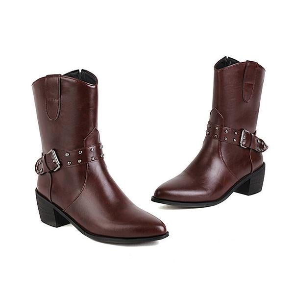 Women's Fashion Chunky Heel Belt Buckle Ankle Boots 06796154S