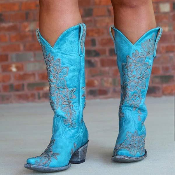 Women'S Embroidered Chunky Heel Rider Boots 59126917C