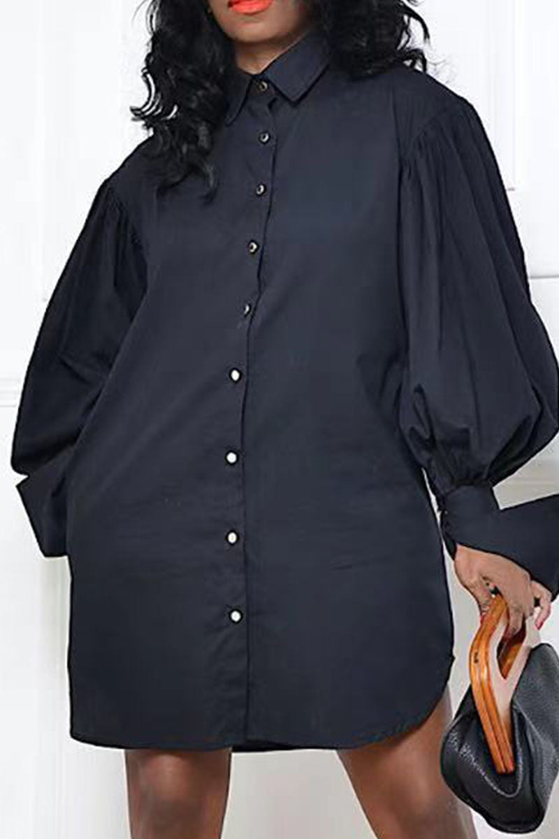Fashion Elegant Solid Patchwork Fold Turndown Collar Tops