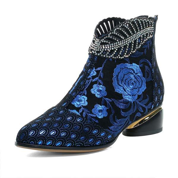 Women's Embroidered Rhinestone Chunky Heel Martin Boots 58815161C