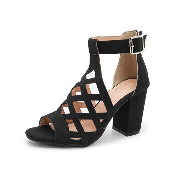 Women'S Chunky Heel Hollow Fish Mouth Sandals 84059146C