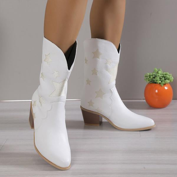 Women's Fashion Casual Star Chunky Heel Mid-calf Boots 79504262S