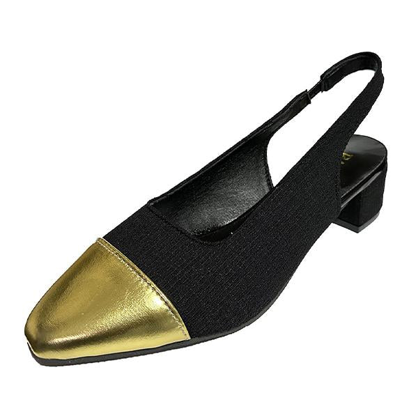 Women's Fashion Retro Square Toe Block Color Chunky Heels 86071368C