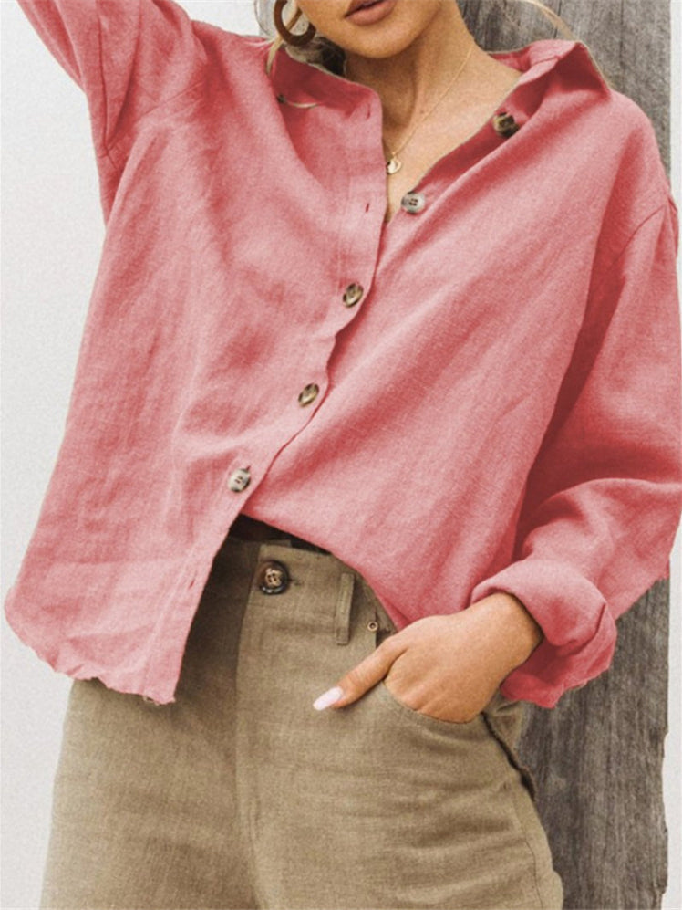 Women's Loose Long-Sleeved Solid Color Linen Top