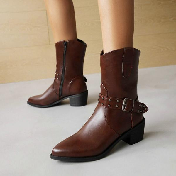 Women's Fashion Chunky Heel Belt Buckle Ankle Boots 06796154S