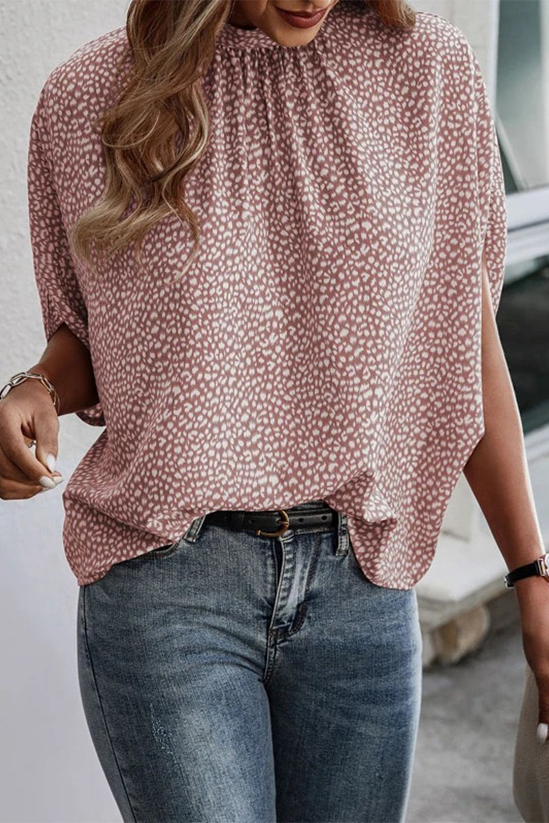 Work Elegant Print Patchwork O Neck Tops