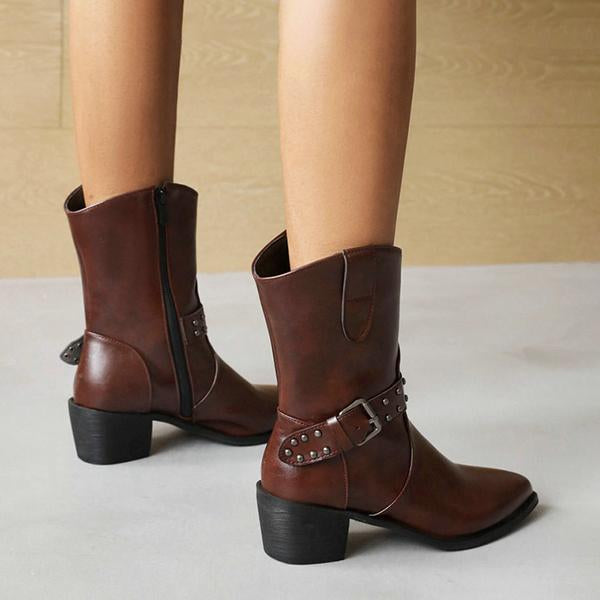 Women's Fashion Chunky Heel Belt Buckle Ankle Boots 06796154S