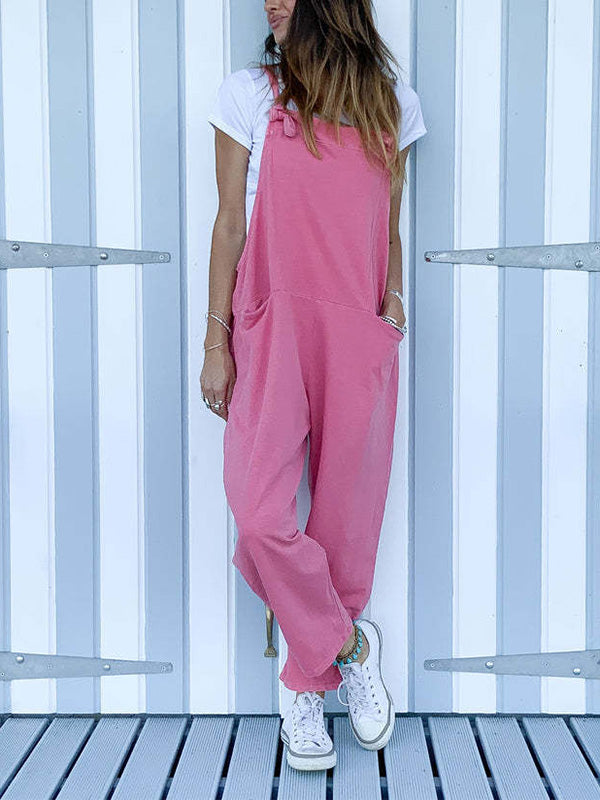 Women's Loose Sleeveless Overalls Straight Jumpsuit