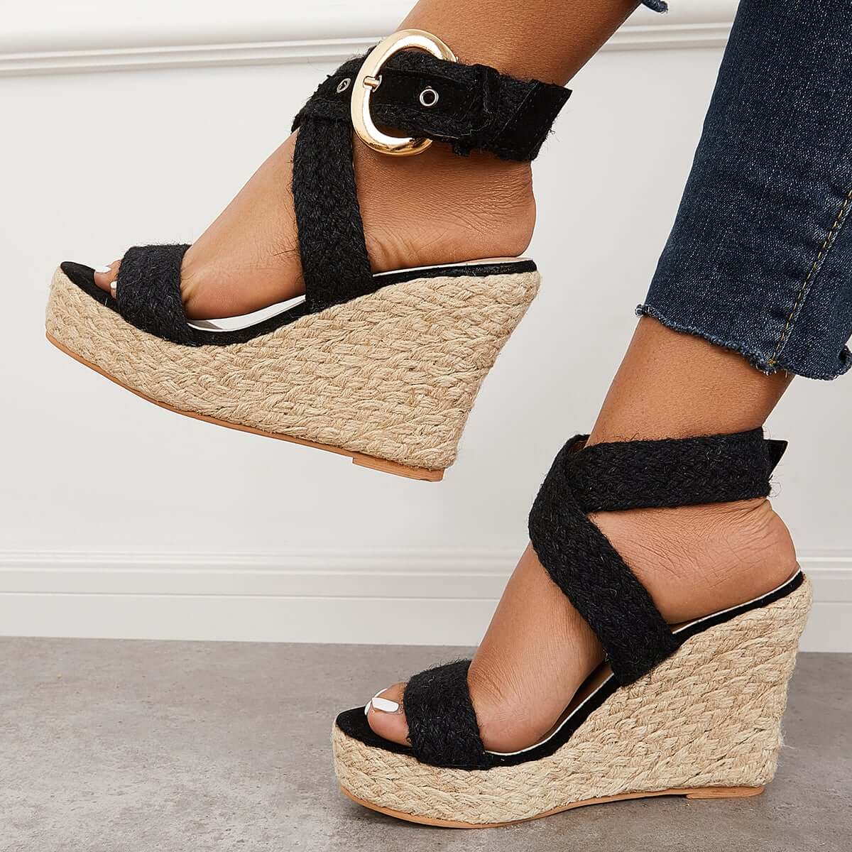 Criss Cross Ankle Strap Espadrille Wedges Platform Sandals