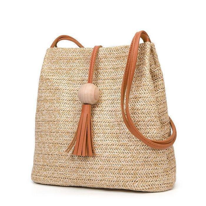 Womens Woven Straw Casual Beach Style Shoulder Bags