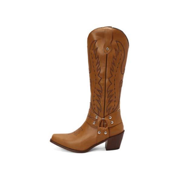Women'S Ethnic Embroidered Chunky Heel Mid Heel Boots 49418495C