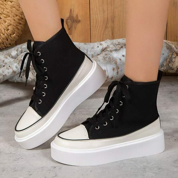 Women's High Top Round Toe Platform Lace-Up Sneakers 45169149C